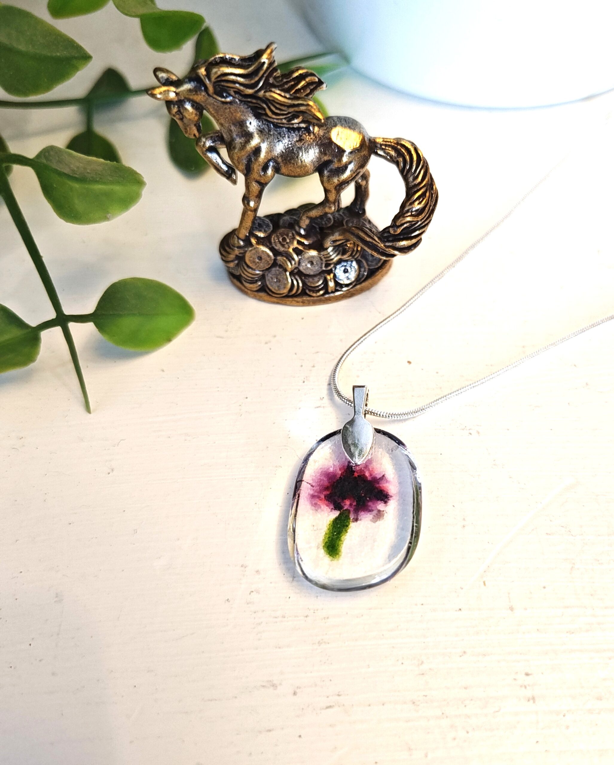 Clear and purple flowy abstract flower pendant necklace, One of a kind artisan jewelry - Image 5