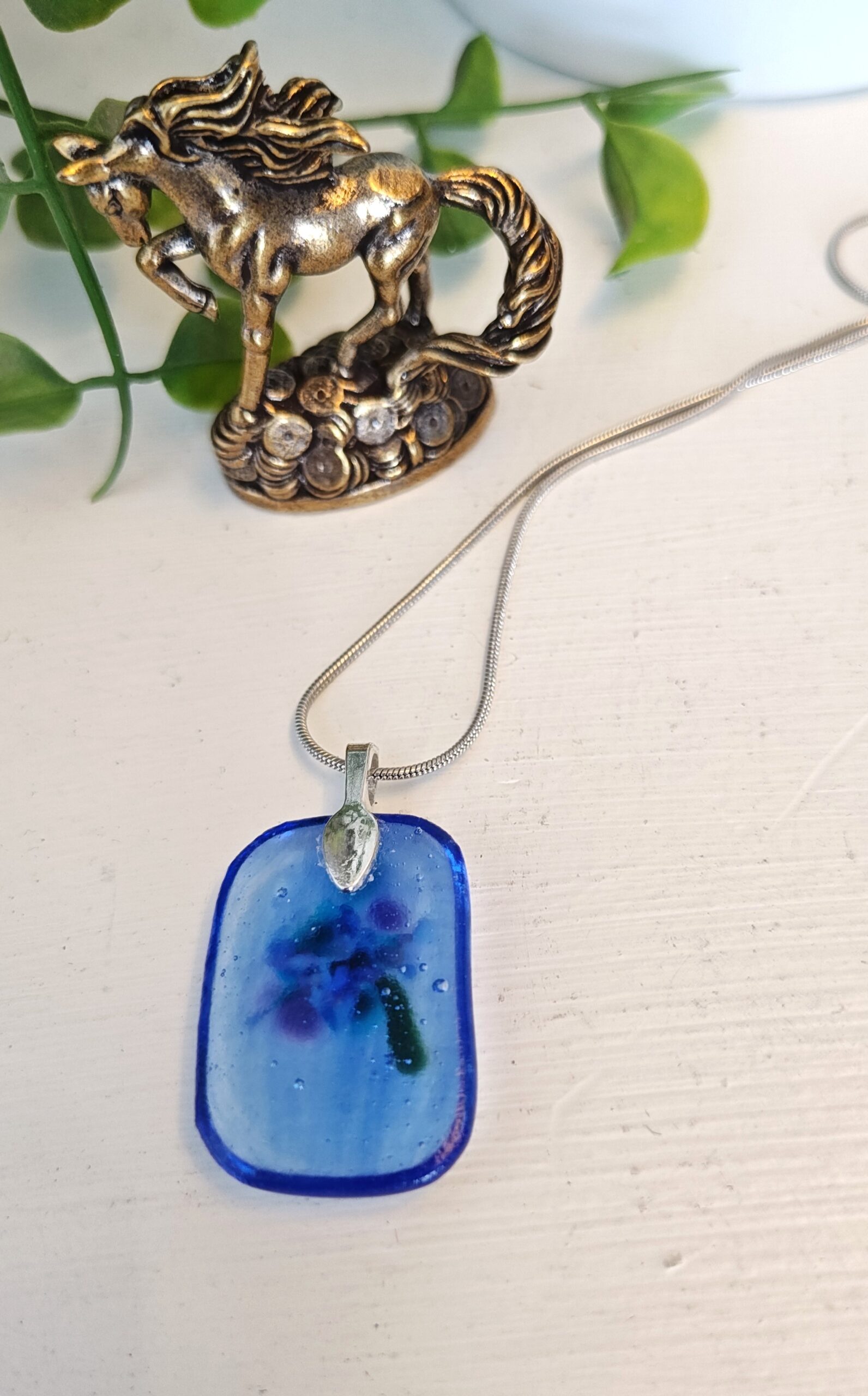 Translucent blue with blue, purple white flowy abstract flower, Artisan handmade unique jewelry - Image 5