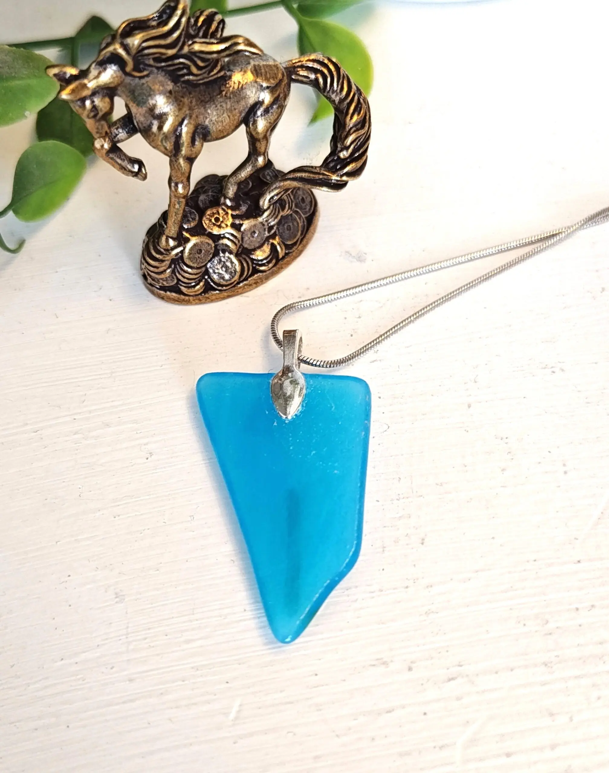 Bright blue asymmetric abstract flower pendant necklace, One of a kind textured handmade festival jewelry - Image 5