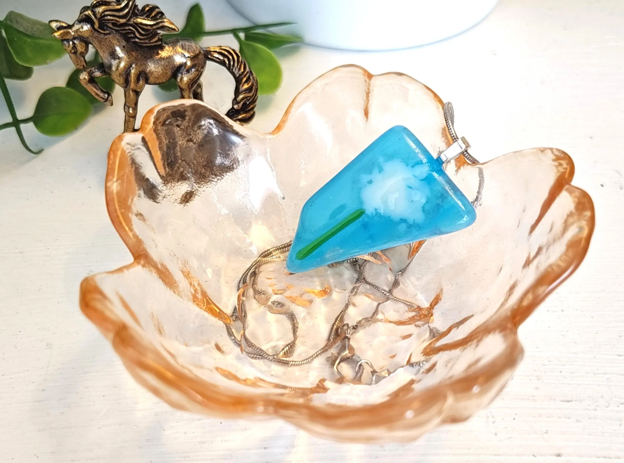 Bright blue asymmetric abstract flower pendant necklace, One of a kind textured handmade festival jewelry - Image 3