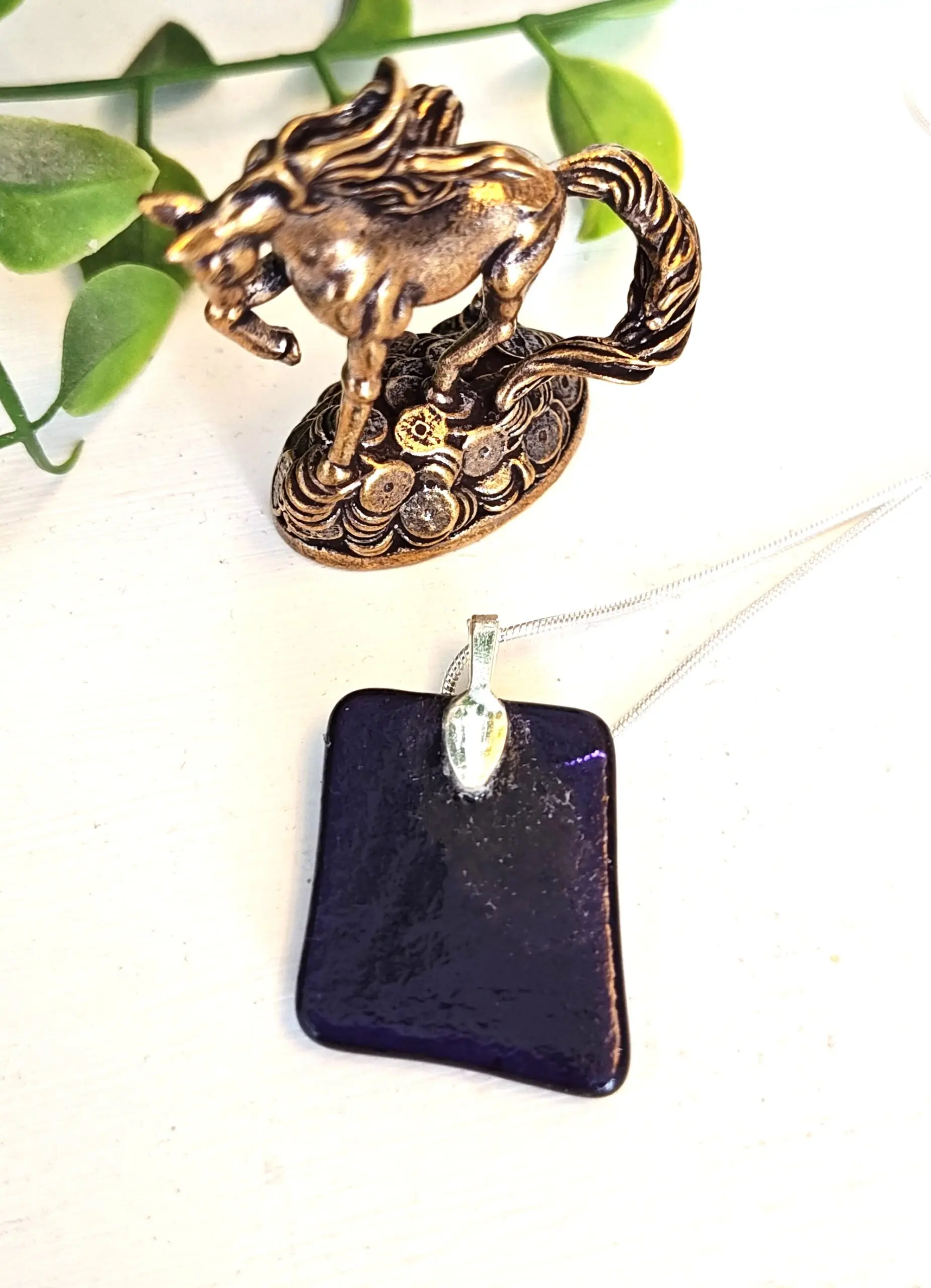 Dark purple with abstract lavender flower pendant necklace, Asymmetrical handmade jewelry - Image 5