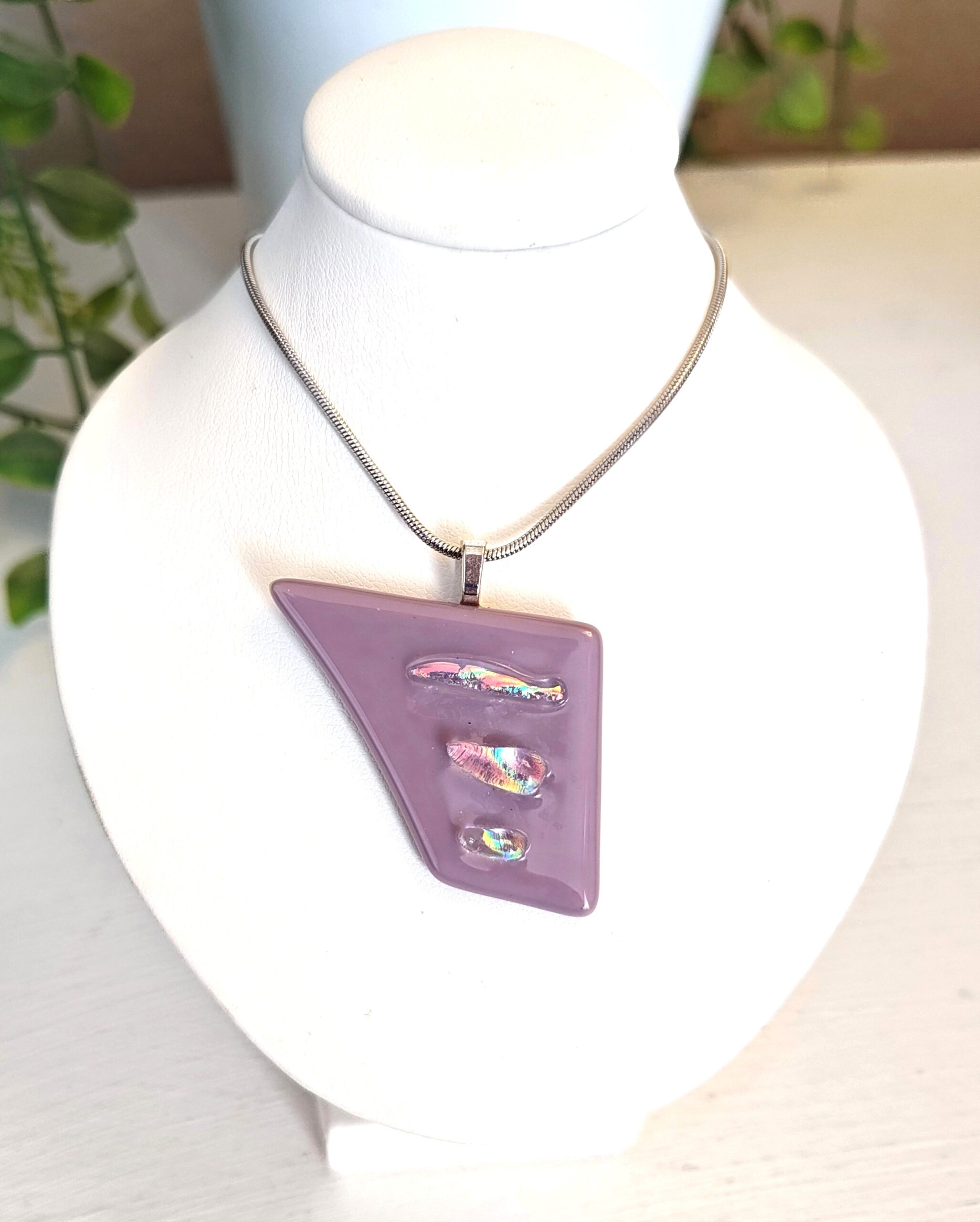 One of a kind textured asymmetric purple and dichroic sparkly pendant necklace, Handmade festival jewelry - Image 2