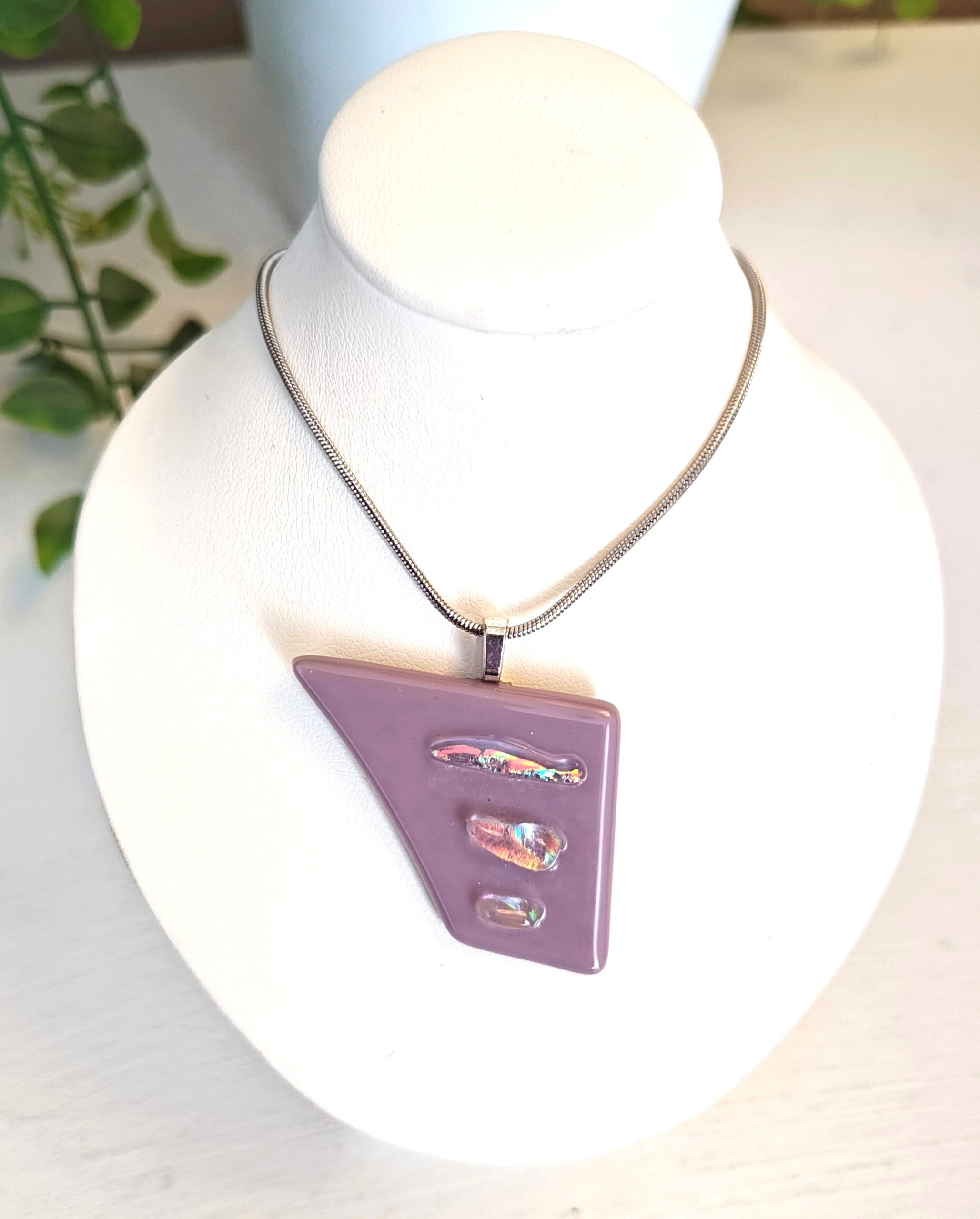 One of a kind textured asymmetric purple and dichroic sparkly pendant necklace, Handmade festival jewelry - Image 4