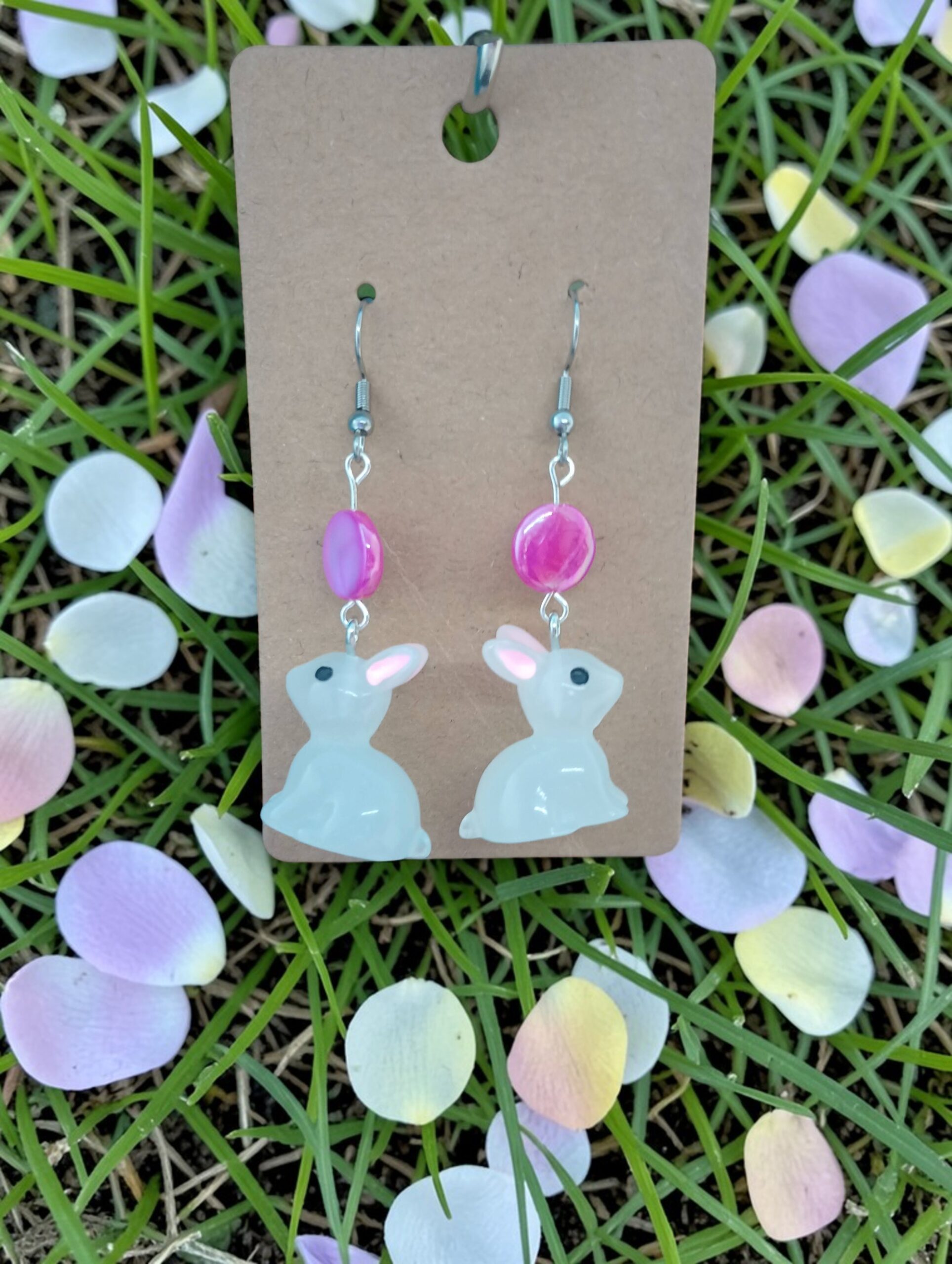 🐰 Pink Bunny Bliss Dangle Earrings – Whimsical Spring Cottagecore Jewelry 🩷