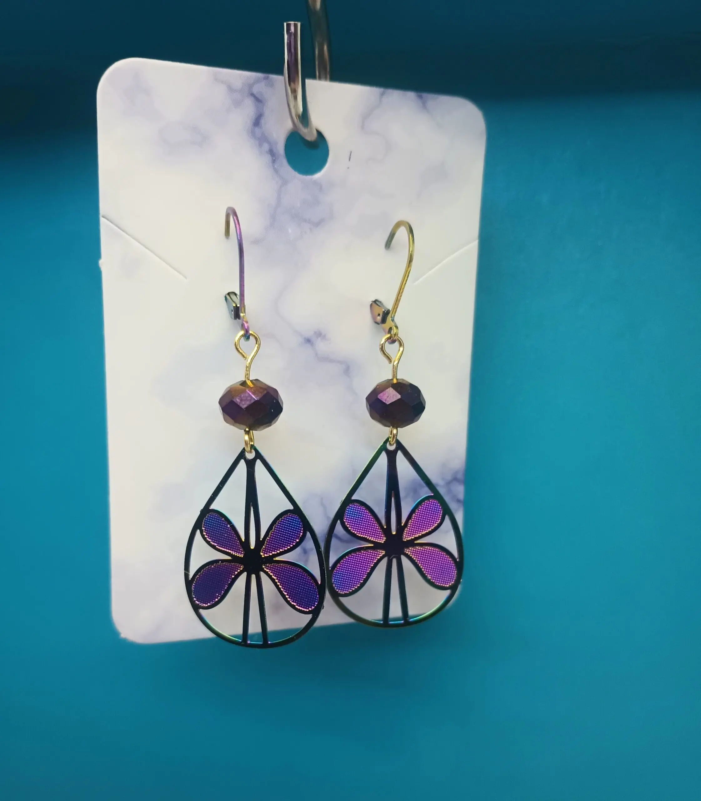 Ionized Rainbow Butterfly Filigree Cutout Metal Dangle Earrings Iridescent Boho - Image 5