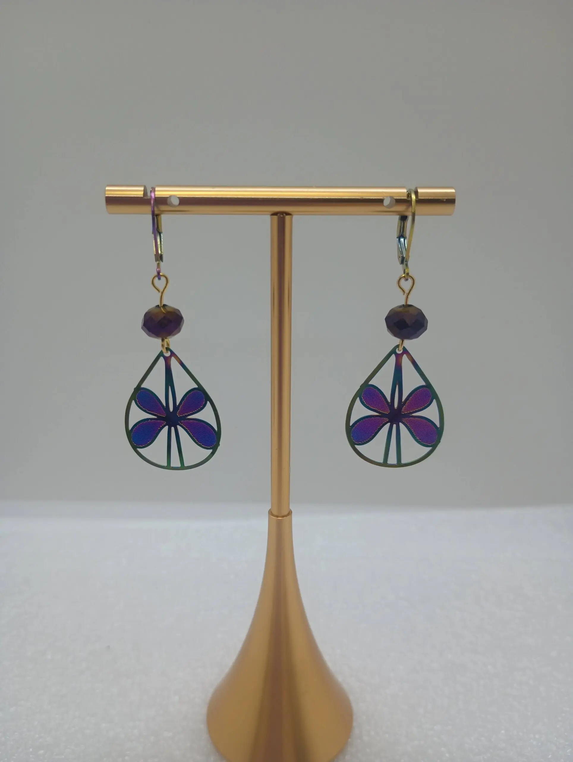 Ionized Rainbow Butterfly Filigree Cutout Metal Dangle Earrings Iridescent Boho - Image 3