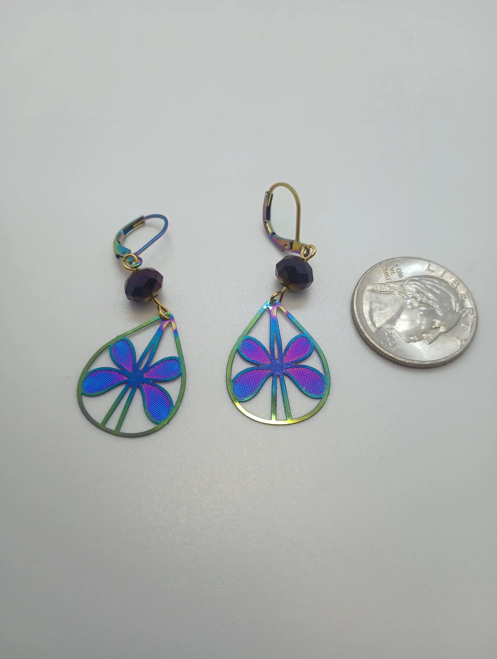 Ionized Rainbow Butterfly Filigree Cutout Metal Dangle Earrings Iridescent Boho - Image 4