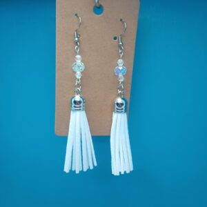 ✨ Icy Glam White Tassel Dangle Earrings with Crystal Sparkle ✨ Modern Boho