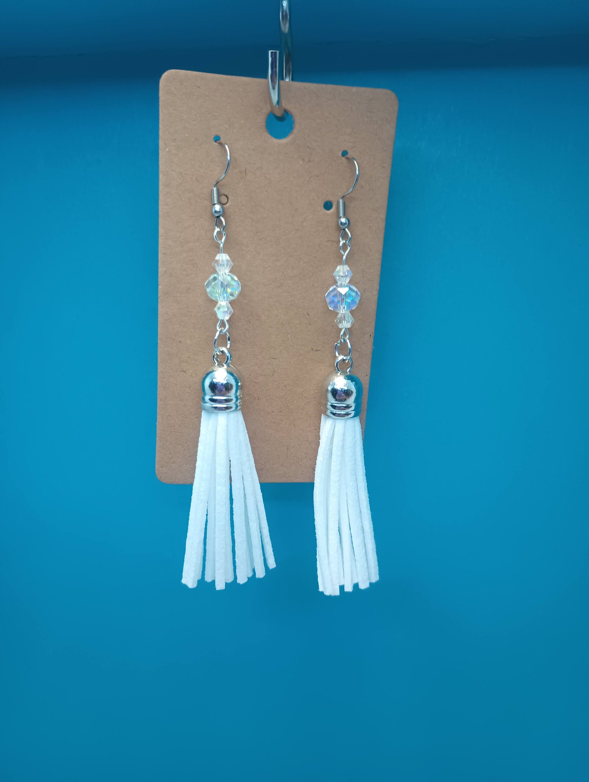 ✨ Icy Glam White Tassel Dangle Earrings with Crystal Sparkle ✨ Modern Boho