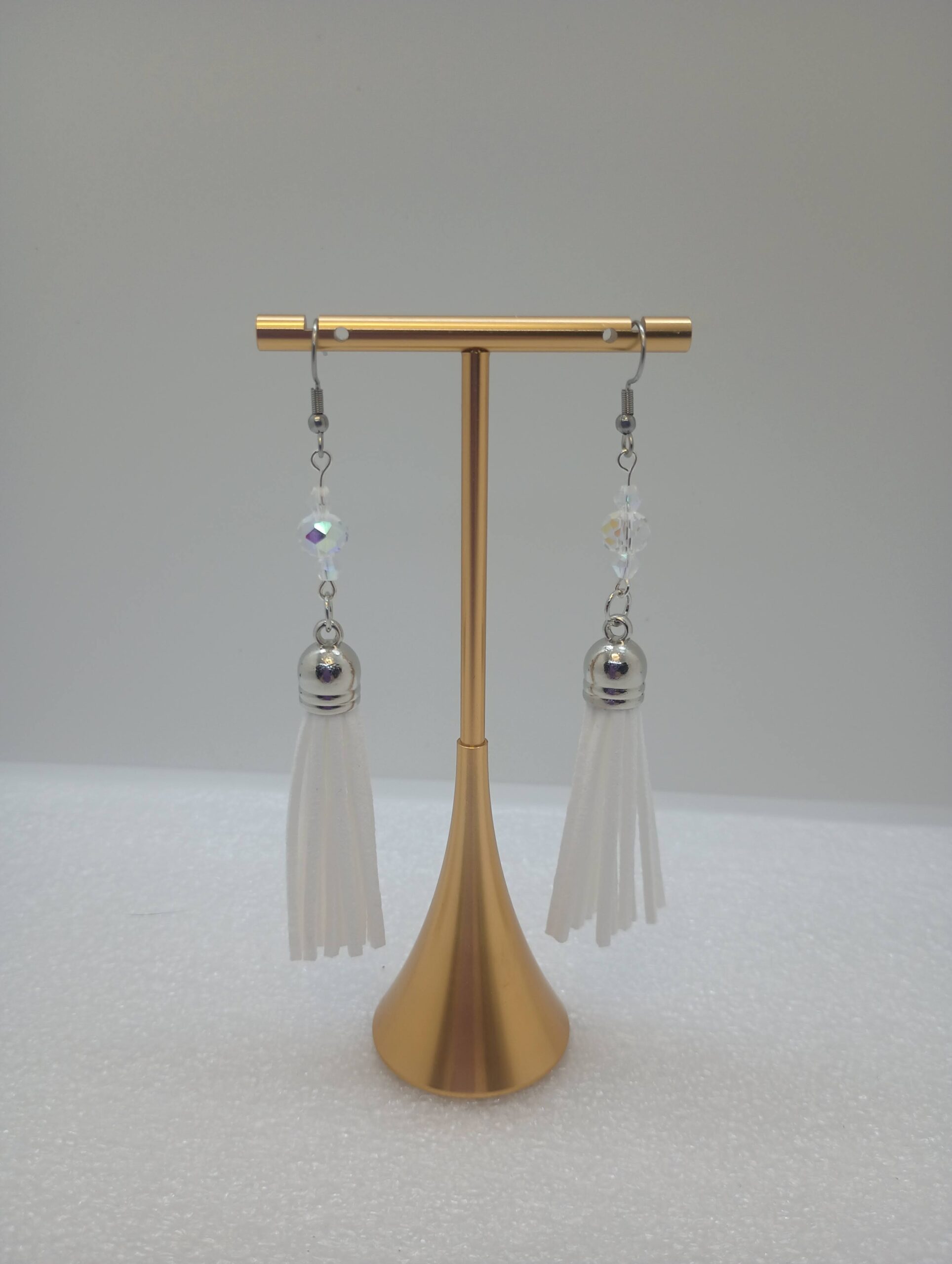 ✨ Icy Glam White Tassel Dangle Earrings with Crystal Sparkle ✨ Modern Boho - Image 3