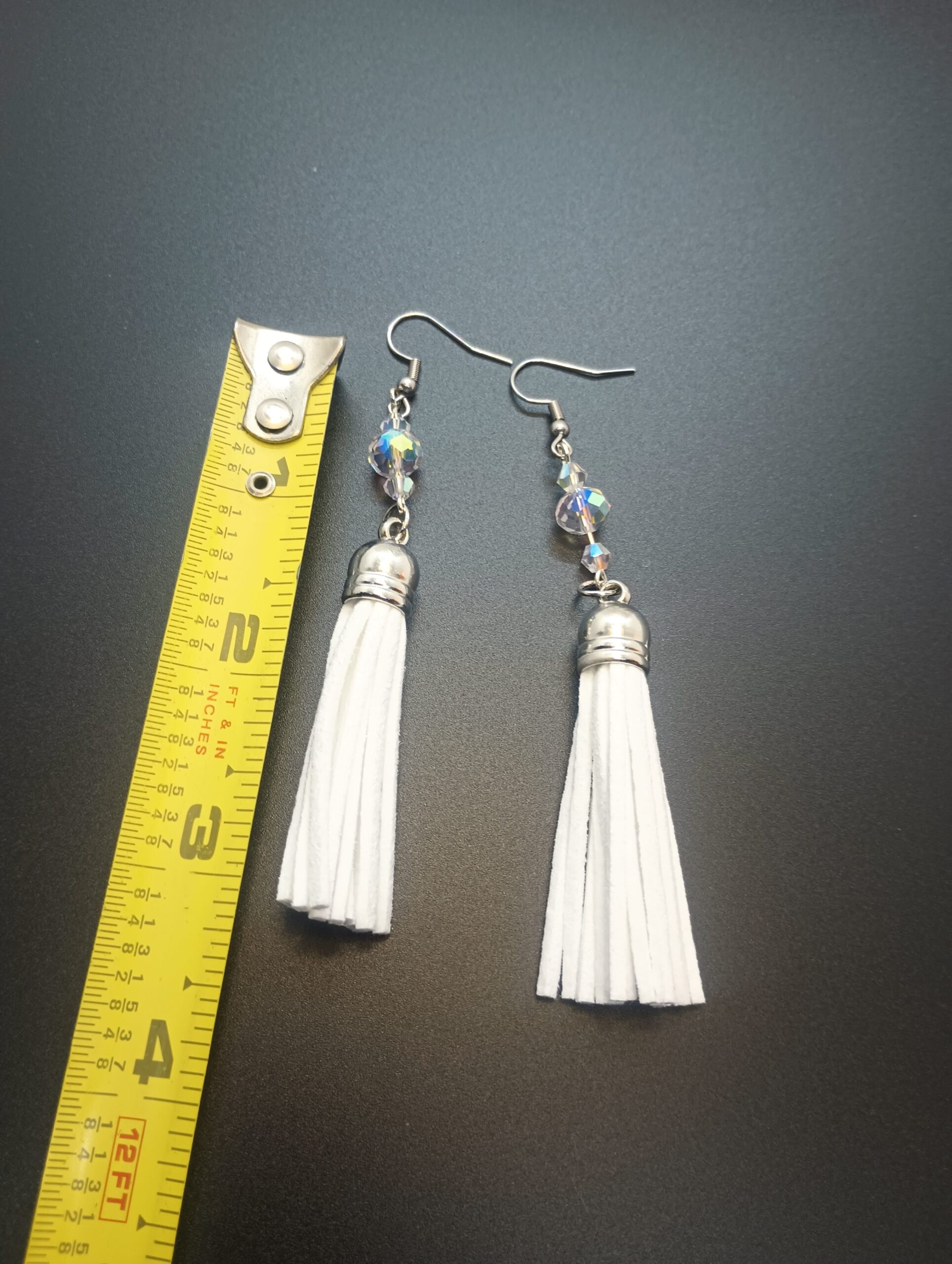 ✨ Icy Glam White Tassel Dangle Earrings with Crystal Sparkle ✨ Modern Boho - Image 4