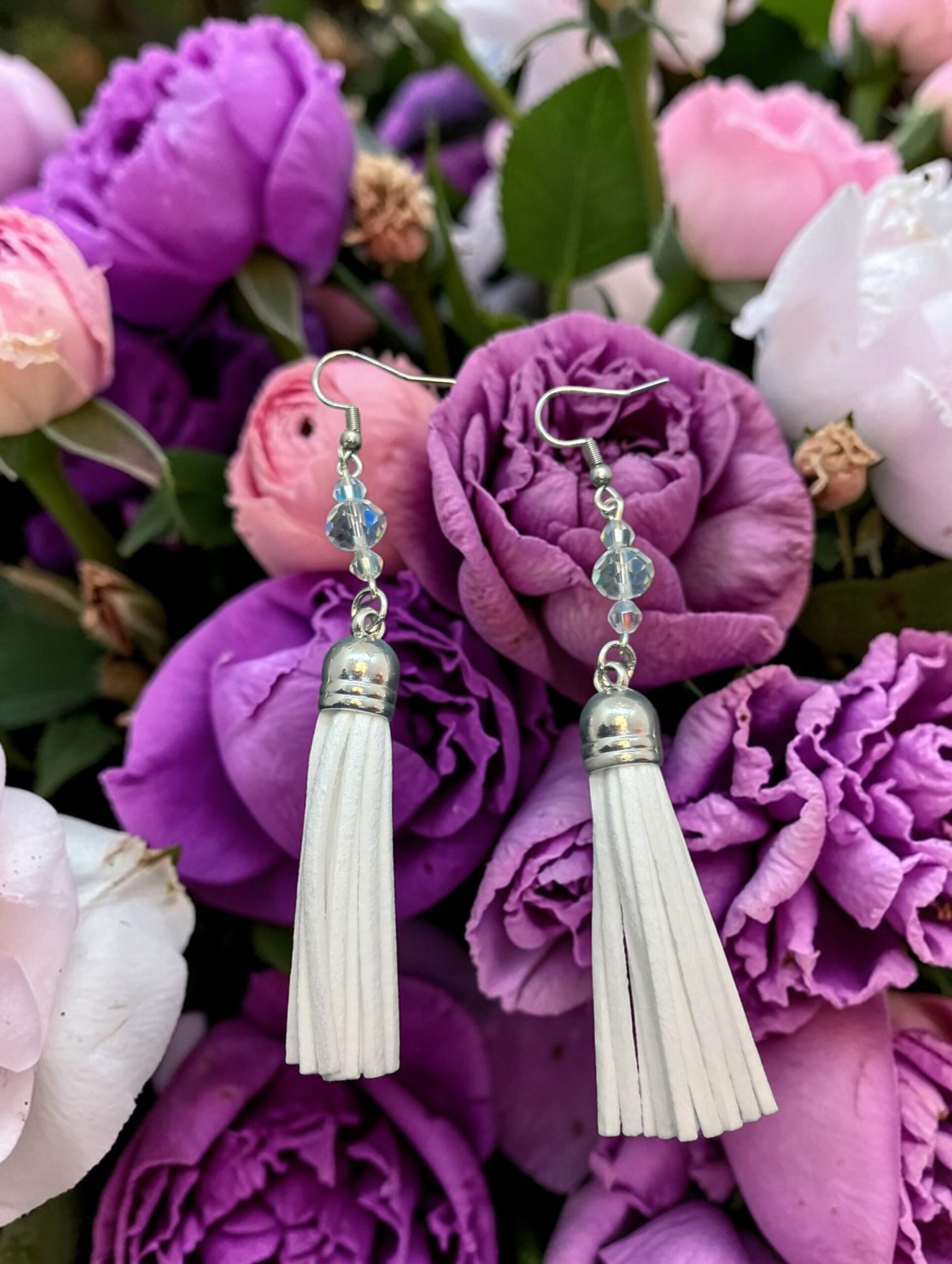 ✨ Icy Glam White Tassel Dangle Earrings with Crystal Sparkle ✨ Modern Boho - Image 7