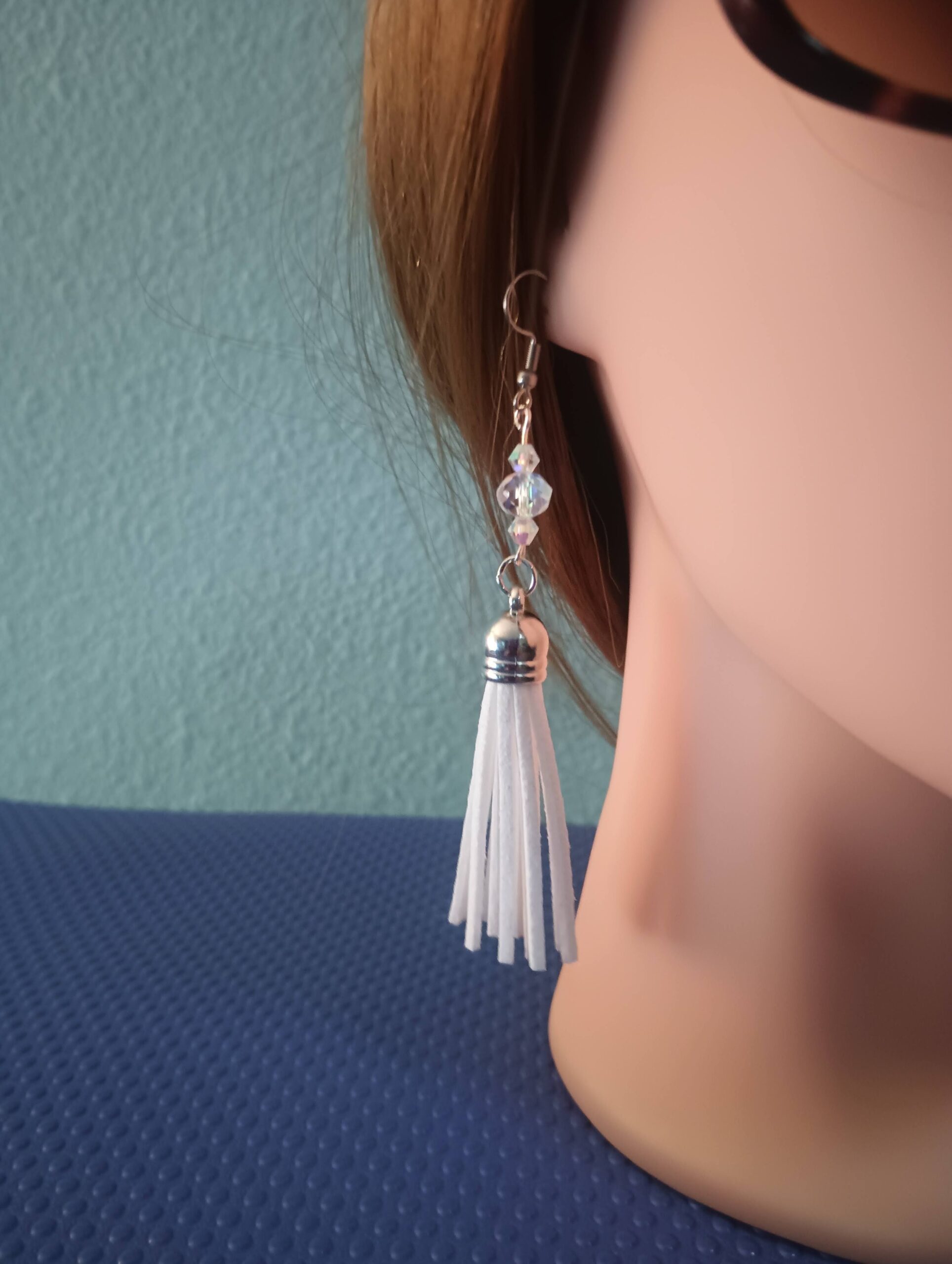 ✨ Icy Glam White Tassel Dangle Earrings with Crystal Sparkle ✨ Modern Boho - Image 2