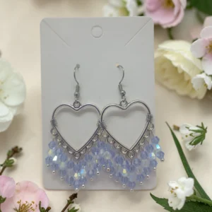 Sparkling Lavender Crystal Fringe Romantic Heart Dangle Earrings