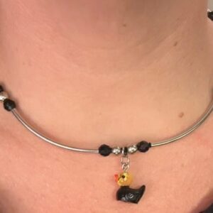 Hand‑Painted Duck Charm Necklace | Black Beaded Necklace | Faux Leather Cord | Made‑to‑Order
