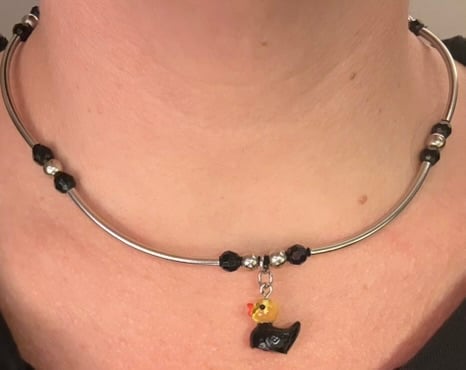 Hand‑Painted Duck Charm Necklace | Black Beaded Necklace | Faux Leather Cord | Made‑to‑Order