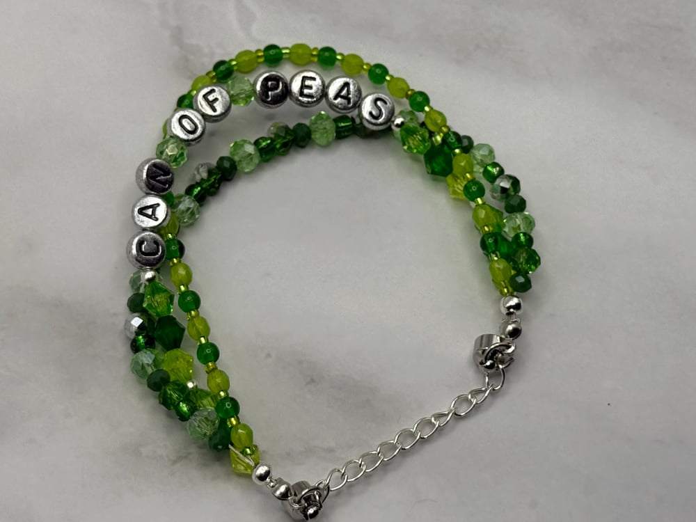 Can of Peas Bracelet | Green Beaded Multi-Strand | Silver or Gold Finish
