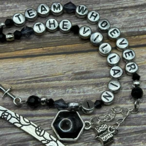 Team Whoever the Villain Is | Handmade Beaded Bookmark with Charms | Silver and Black