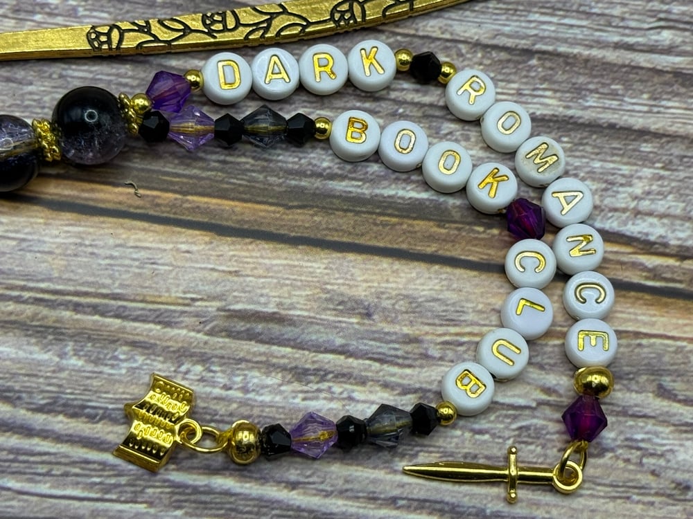Dark Romance Book Club | Handmade Beaded Bookmark | Sword + Book Charms