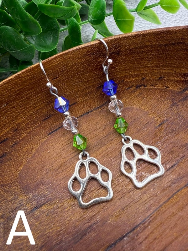 Paw Print Charm Earrings – Seattle-Inspired Blue & Green Set | Silver