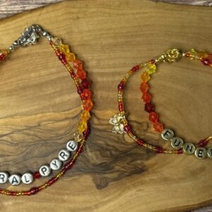 Funeral Pyre Bracelet | Orange-Red Beads with Insect Charm | Silver or Gold Finish