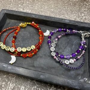 Good Girl Bracelet | Purple or Red Beads with Moon Charm | Silver or Gold Finish