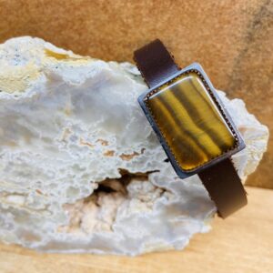 Tiger Eye Stone Bracelet with Leather Strap and Magnetic Clasp