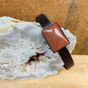 Goldstone Bracelet with Leather Strap and Magnetic Clasp