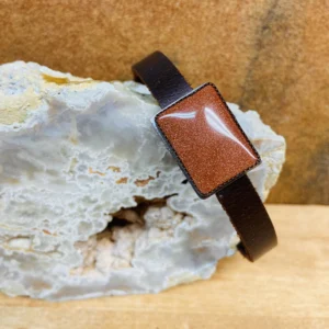 Goldstone Bracelet with Leather Strap and Magnetic Clasp