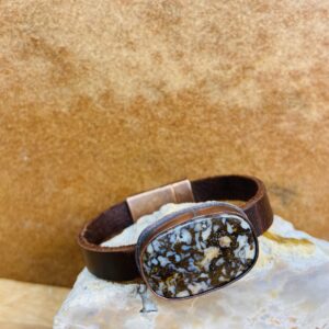 Montana Opal Stone Bracelet with Leather Strap and Copper Magnetic Clasp
