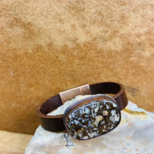 Montana Opal Stone Bracelet with Leather Strap and Copper Magnetic Clasp