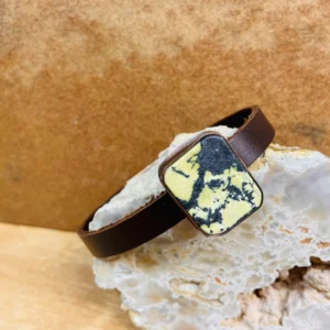 Matte Green and Black Howlite Stone and Leather Bracelet with Magnetic Clasp