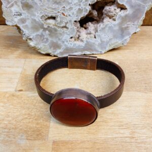 Red Jasper Bracelet on Leather with Copper Magnetic Clasp
