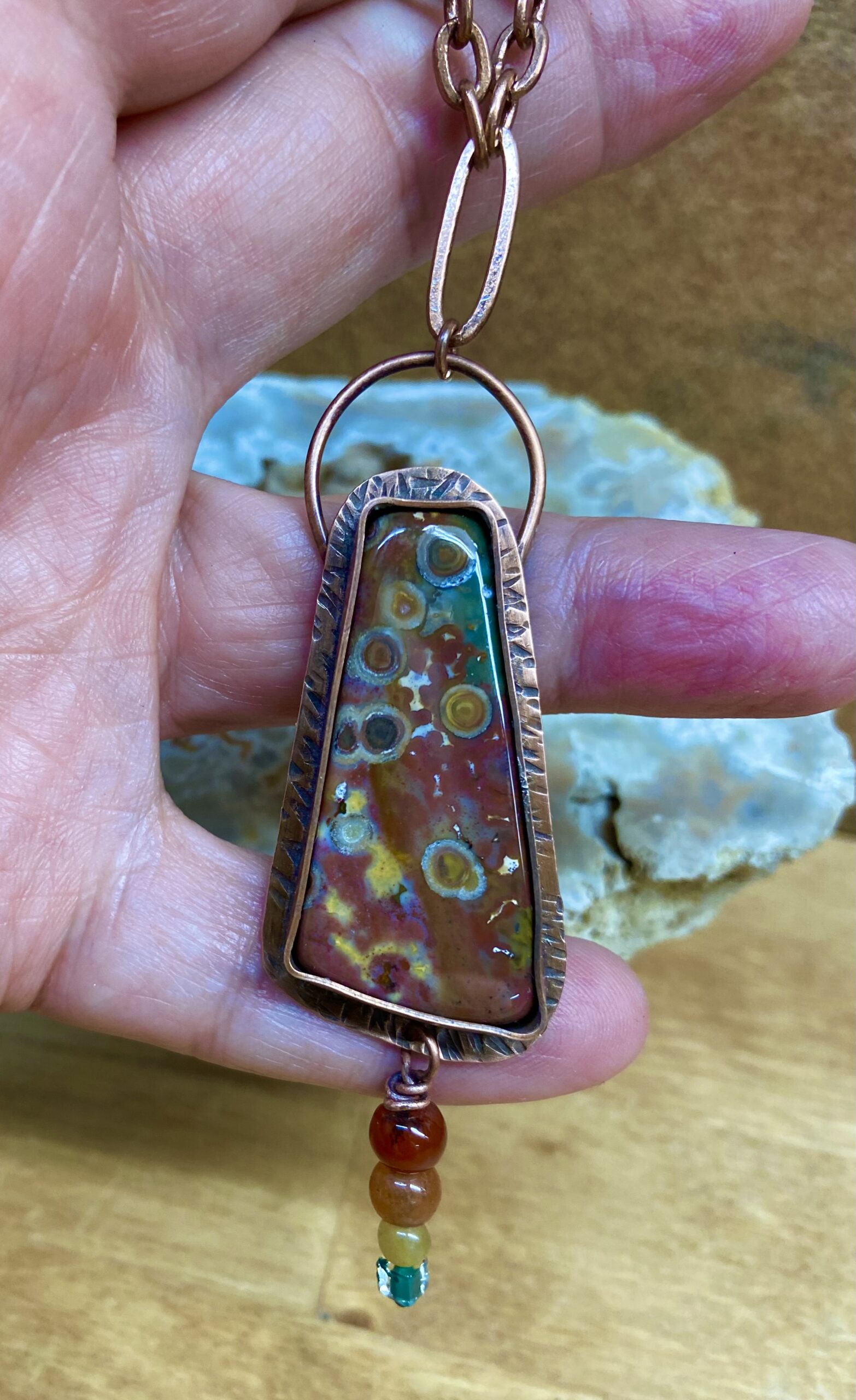 Red Obicular Bloodstone Necklace on Copper