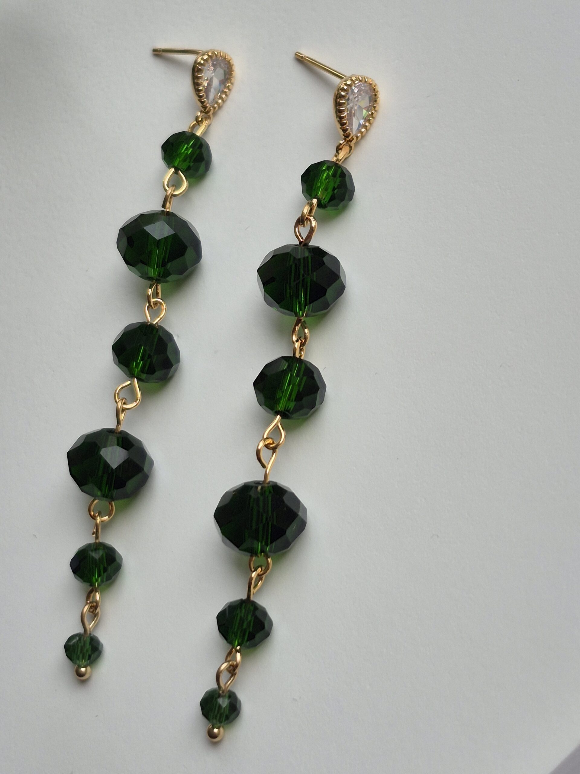 Green glass bead long Dangle Earrings