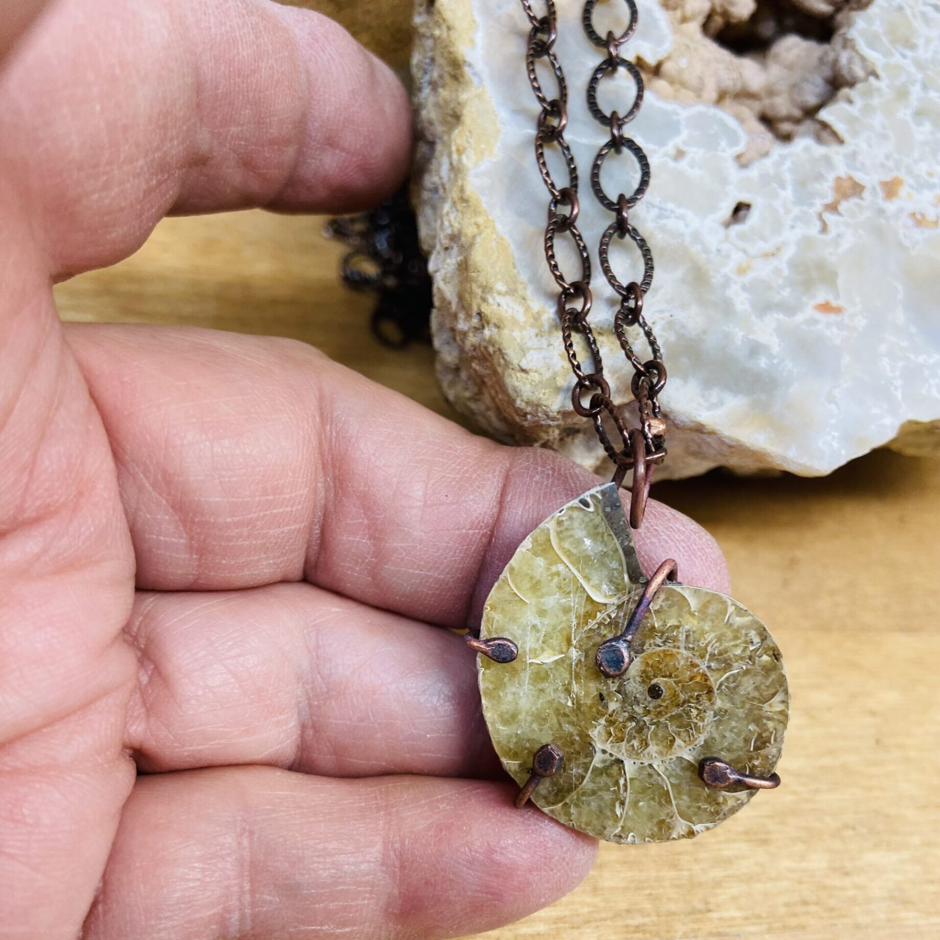Ancient Fossil Ammonite Necklace on Copper