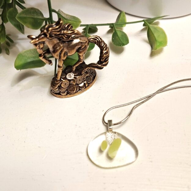 Unique bright green & clear one of a kind artisan handmade pendant necklace, Abstract festival jewelry