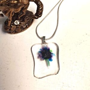 One of a kind purple and blue abstract flower pendant necklace, Handmade LaBohem artisan jewelry