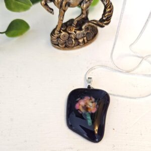 Dark purple, yellow and pink one of a kind abstract flower pendant necklace, Unique asymmetrical jewelry