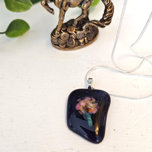 Dark purple, yellow and pink one of a kind abstract flower pendant necklace, Unique asymmetrical jewelry