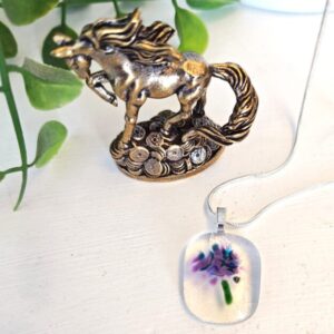 Handmade Abstract Flower Pendant Necklace, One of a Kind Purple and Blue Jewelry