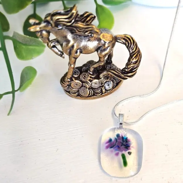 Handmade Abstract Flower Pendant Necklace, One of a Kind Purple and Blue Jewelry