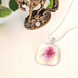 Clear with pink abstract flower handmade pendant necklace, One of a kind unique jewelry