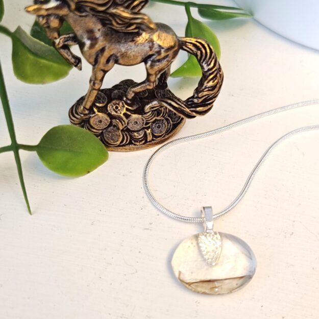 Clear with black and iridescent dichroic features pendant necklace, One of a kind handmade jewelry