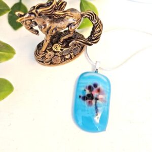 Sky blue white purple hand crafted pendant necklace, Artisan one of a kind flower jewelry