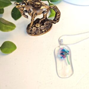 Clear with blue purple pink abstract flower pendant necklace, one of a kind handmade jewelry