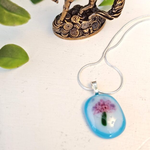 Handmade Abstract Floral Pendant Necklace, One of a Kind Sky Blue Artisan Jewelry