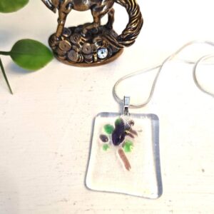 Textured clear purple and green pendant necklace, one of a kind handmade festival jewelry