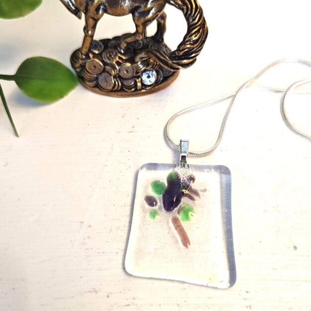 Textured clear purple and green pendant necklace, one of a kind handmade festival jewelry