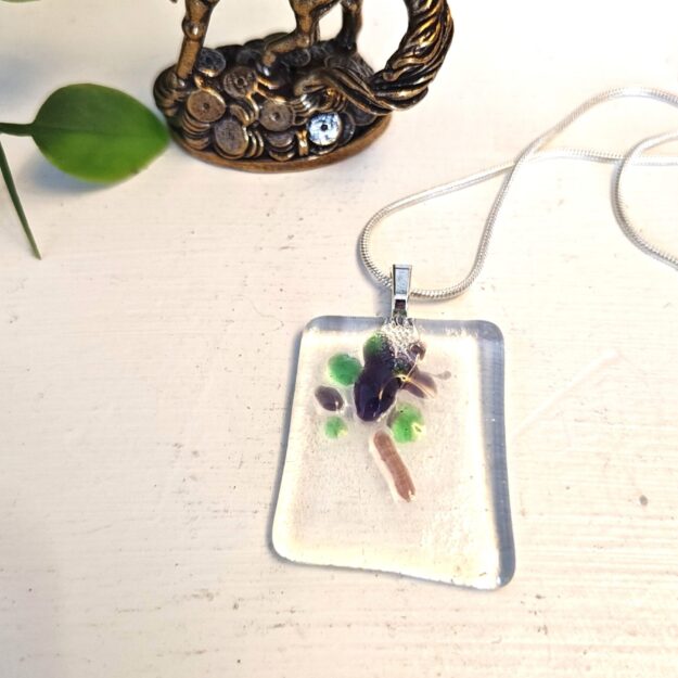 Textured clear purple and green pendant necklace, one of a kind handmade festival jewelry